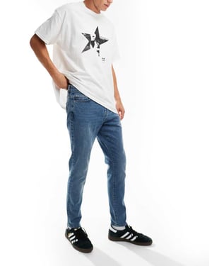 ONLY & SONS slim tapered fit jeans in mid blue wash