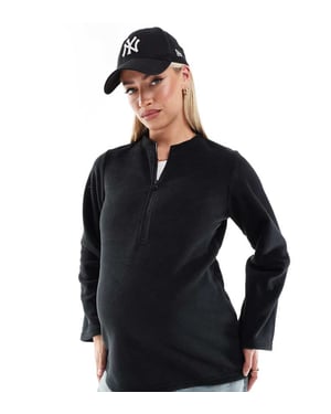 Mamalicious Maternity zip front fleece with wide sleeves in black