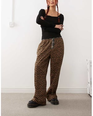 COLLUSION leopard print pull on trouser with contrast waist in multi