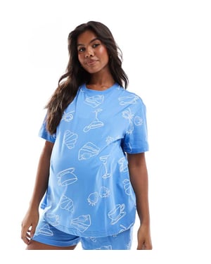 ASOS DESIGN Maternity brunch oversized tee & short pyjama set in blue