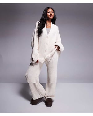 Missyempire knitted button down cardigan and trouser full set in beige