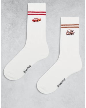 ASOS DESIGN Disney Pixar 2 pack socks with Mater and McQueen embroidery in white