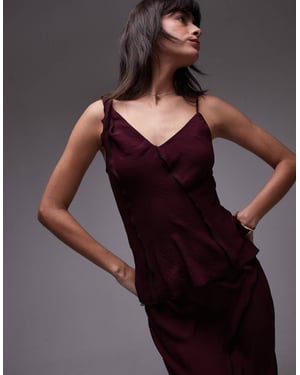 Topshop co-ord twist strap raw edge cami in burgundy