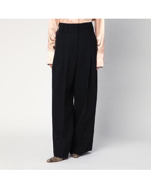 Brede Zwarte Broek In Zijde Blend