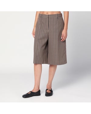 Bruine Geruite Wol Bermuda Shorts