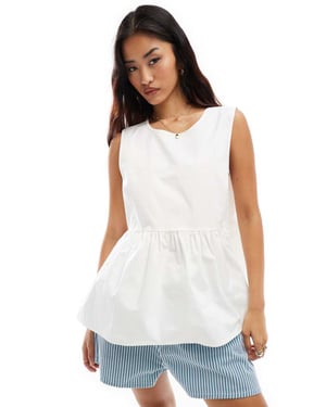 Vila sleeveless cotton poplin top in white