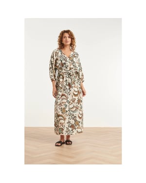 Smashed Lemon Maxi jurk met bloemenprint in beige, blauw en bruin |
