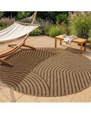 Muratap Timber rond japandi buitenkleed – jute look – weerbestendig – 200 cm rond