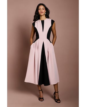 Petite Crepe colour Block Midi Dress
