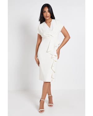 Petite Tailored Crepe Ruffle Pencil Dress