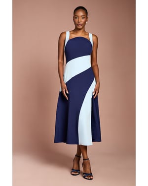 Colour Block Crepe Midi Dress