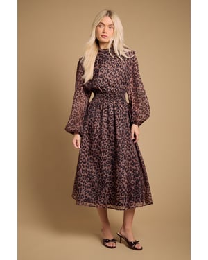 Floral Organza Shirred Waist Midi Dress