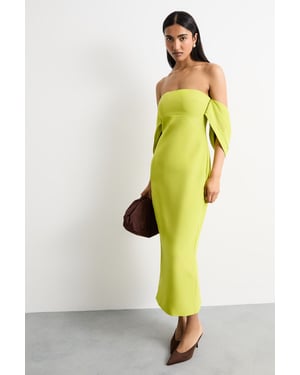Stretch Crepe Bardot Column Midi Dress