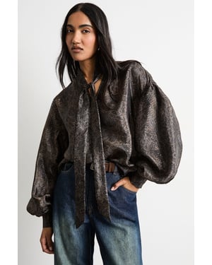 Printed Pussybow Tie Neck Blouson Sleeve Blouse