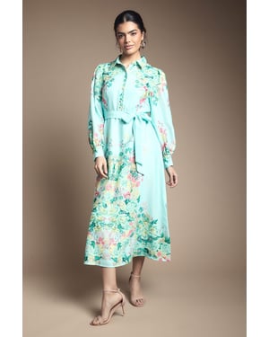 Floral Western Belted Midi Shirt Dress