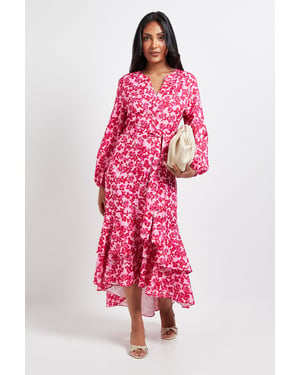 Petite Floral Print Button Midi Shirt Dress