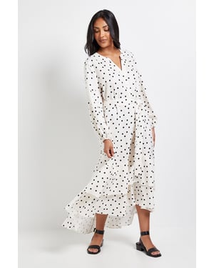 Petite Polka Dot Print Button Midi Shirt Dress
