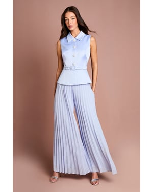 Collared Peplum Pleated Georgette Trouser Jumpsuit