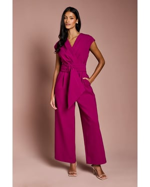 Petite Belted Crepe Jumpsuit