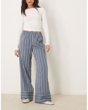 Vila wide leg stripe trouser with deep cuff detail in blue