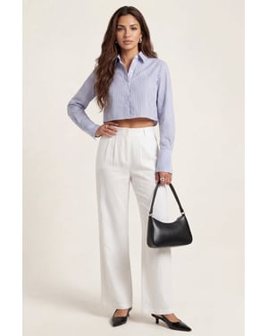 Linen Blend Wide Leg Trouser
