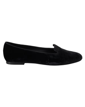 Dolce & Gabbana Zwarte Fluwelen Instappers Loafers Flats Schoenen