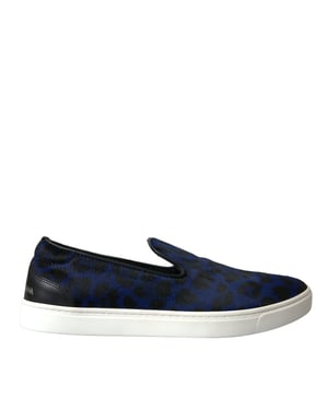 Dolce & Gabbana Blauwe Kalfshuiden Haar Leopard Sneakers Schoenen