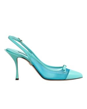 Dolce & Gabbana Blauwe Leren Gaas Hak Slingback Schoenen