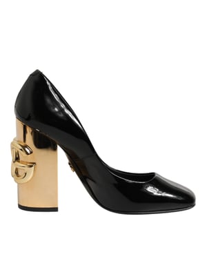 Dolce & Gabbana Zwarte Gouden Leren Logo Hakken Pumps Schoenen