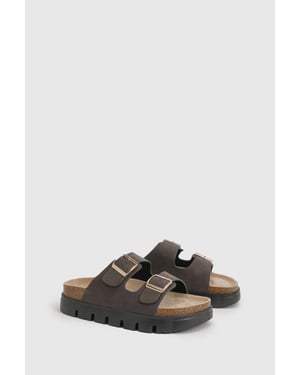 Mae Platform Faux Suede Buckle Footbed Slider