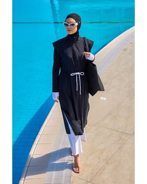 Zwarte islamitische badkleding Burkini-set met volledige dekking