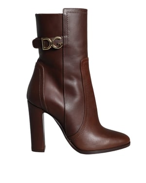 Dolce & Gabbana Bruine Leren Hakken Enkelboots Schoenen