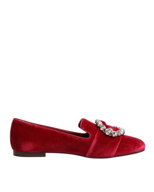Dolce & Gabbana Rode Velours Kristallen Gespschoenen Flats