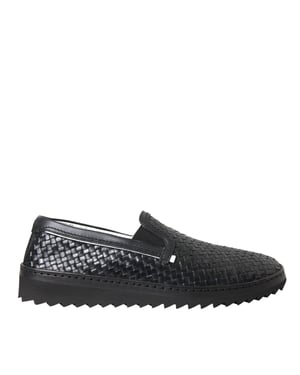 Dolce & Gabbana Zwarte Geweven Buffelleer Herenslippers