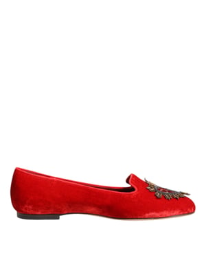 Dolce & Gabbana Rode Fluwelen DG Hart Instappers Flats Schoenen