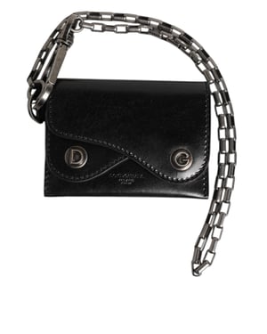 Dolce & Gabbana Svart Cavallo Läderplånbok Med Kedja Fällbart Kortfodral