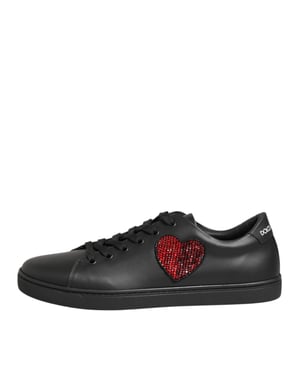 Dolce & Gabbana Zwarte Leren Kristallen Hart Sneakers Schoenen