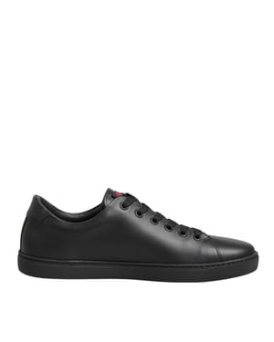 Dolce & Gabbana Zwarte Leren Kristallen Hart Lage Sneakers Schoenen