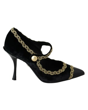 Dolce & Gabbana Svart Prydd Sammet Mary Jane Pumps Skor