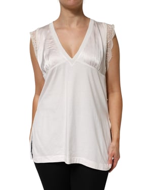 PINKO Witte Zijde Mix Kant Afwerking Mouwloze V-Hals Dames Top