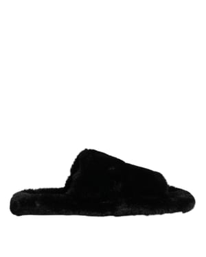 Dolce & Gabbana Zwarte Polyester Fluwelen Slip-On Slipperschoenen