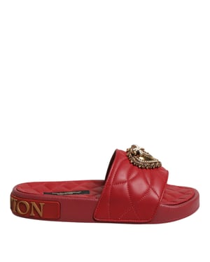 Dolce & Gabbana Rode Devotie Matelassé Leren Slides Schoenen