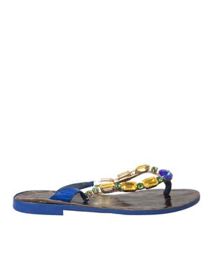 Dolce & Gabbana Blauwe Kristal Kalfsleren Strand schoenen