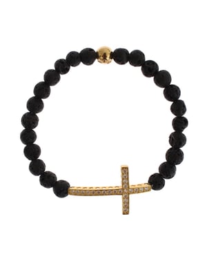 Nialaya Lavasteen Goud Helder CZ Kruis 925 Zilveren Armband