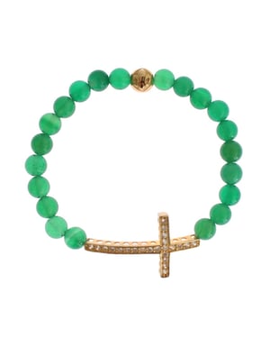Nialaya Jade Steen Gouden CZ Kruis 925 Zilveren Armband