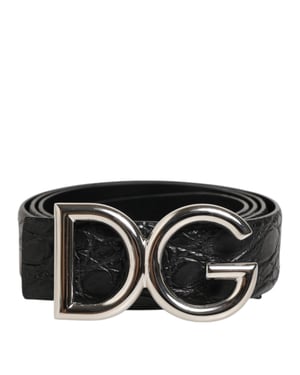 Dolce & Gabbana Zwarte Exotische Leren DG Logo Gesp Riem