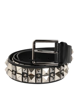 Dolce & Gabbana Zwarte Kalfsleren Riem met Studs en Zilveren Gesp