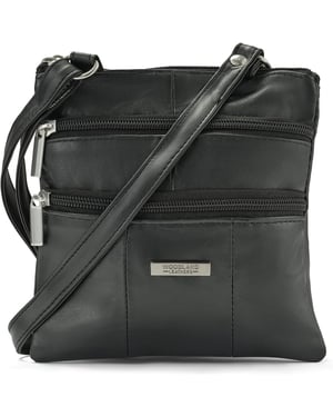 Women's Real Leather Crossbody Bag in Black