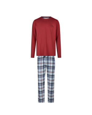 Phil & Co Heren lange pyjama set rood/blauw geruit