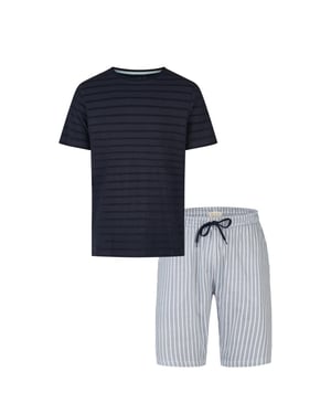 Phil & Co Heren shortama korte pyjama set donkerblauw/grijs gestreept
